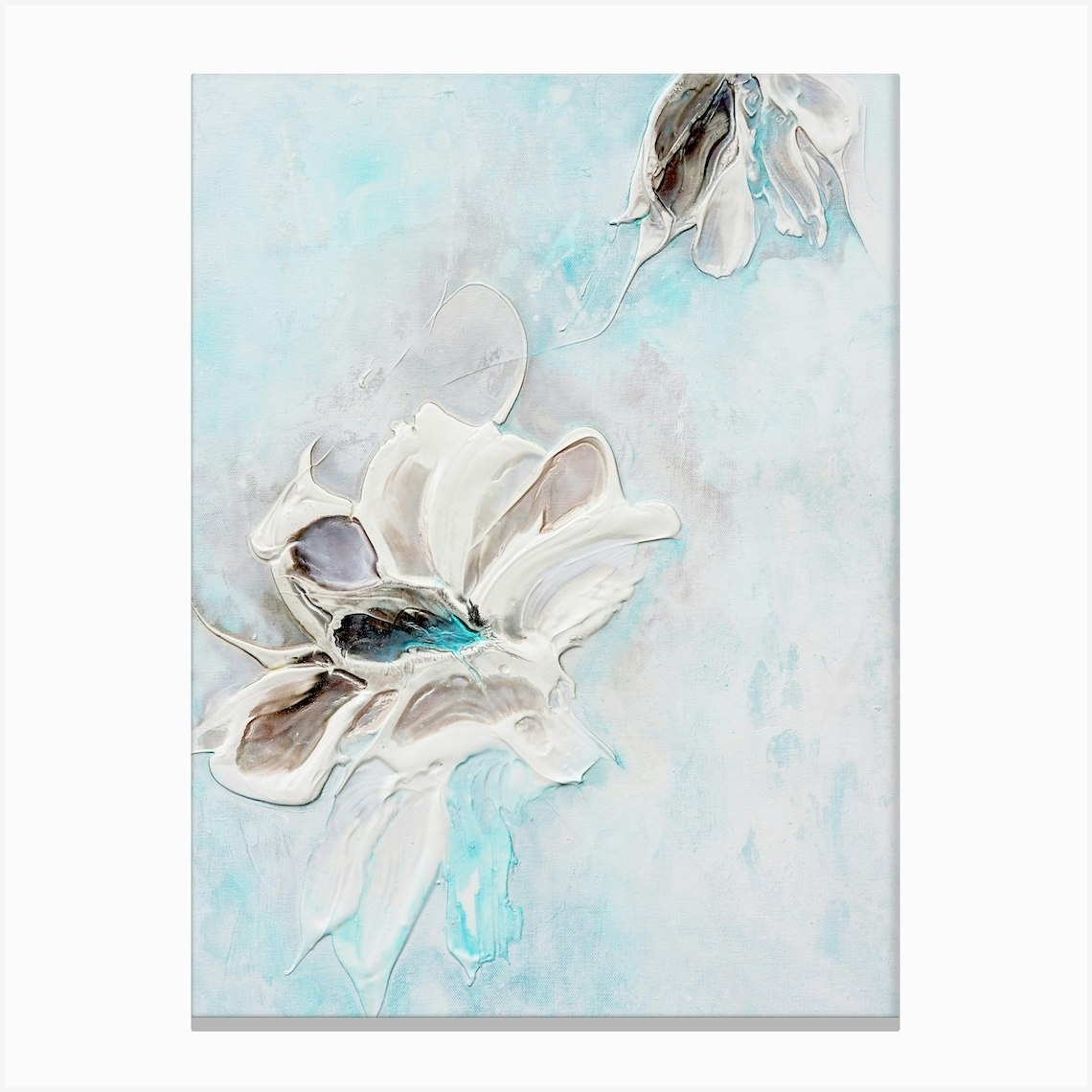 Aqua Teal Flower Painting 2 Canvas Print By Françoise Wattré Fy