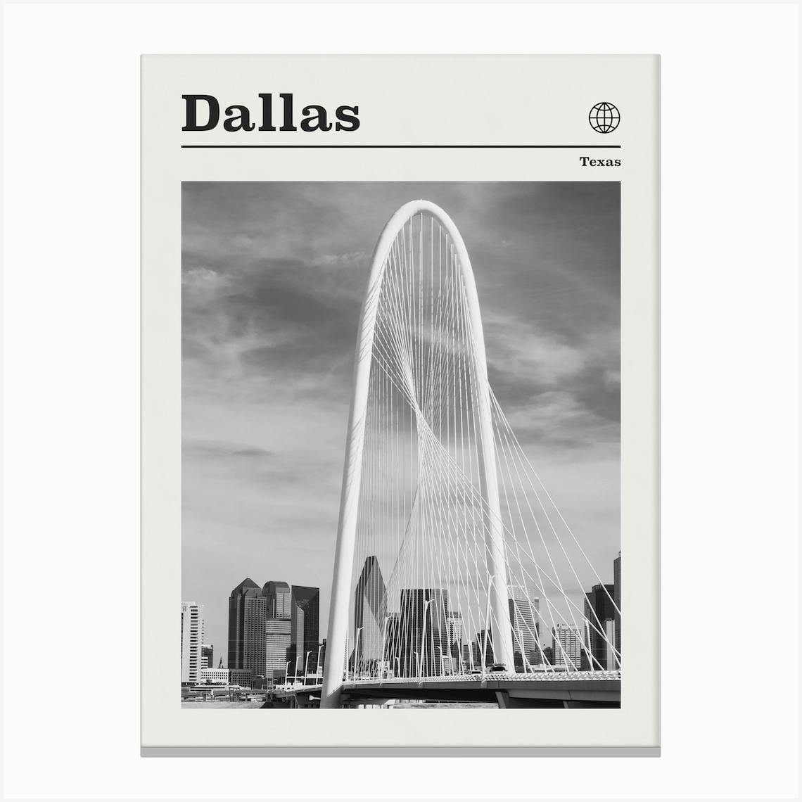 Dallas Texas Black And White Canvas Print by Vintaprints Fy