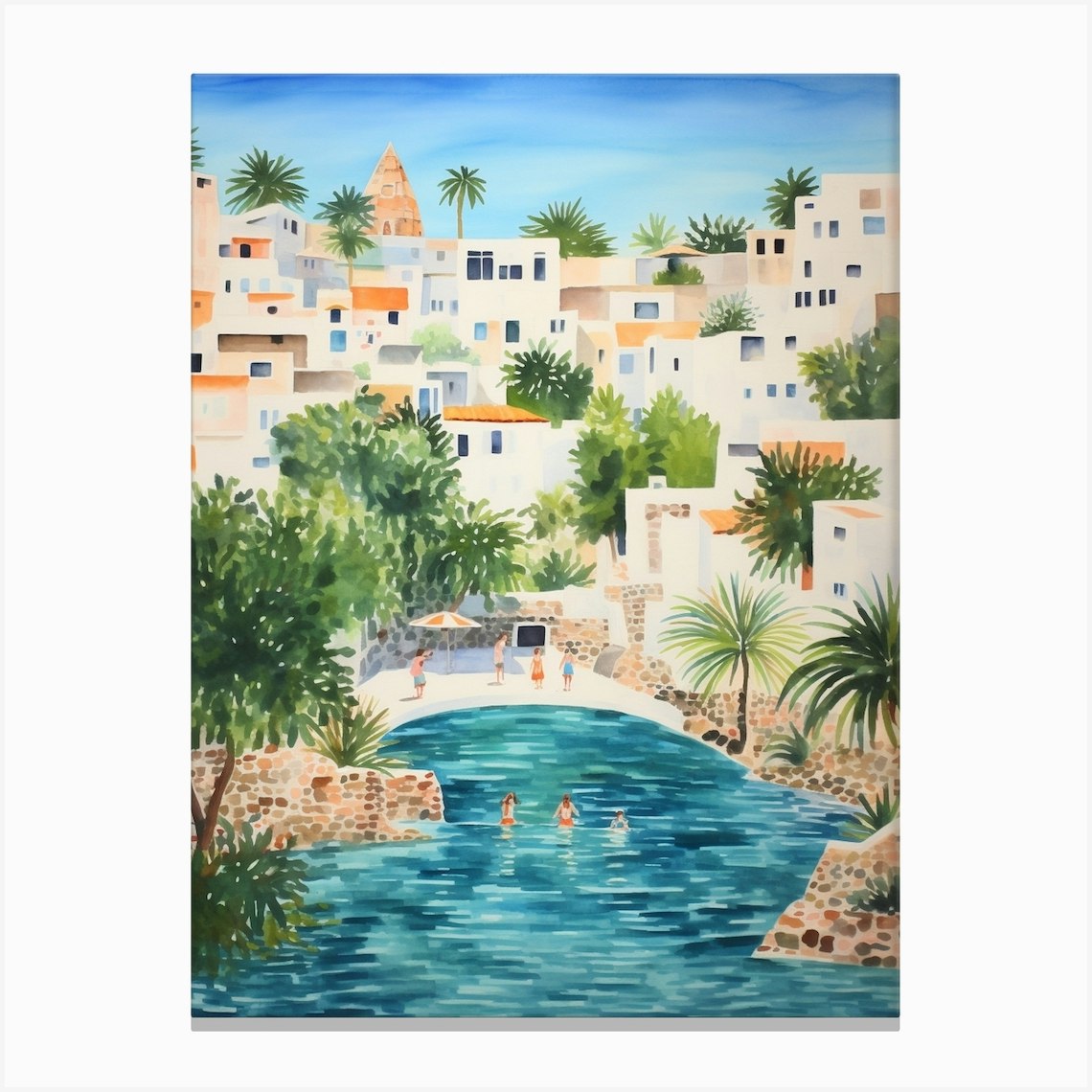 Swimming In Lagos Portugal 2 Watercolour Canvas Print by MedArt Fy
