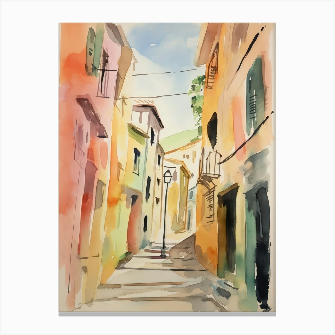 Prato, Italy Watercolour Streets 4 Canvas Print by MedArt Fy