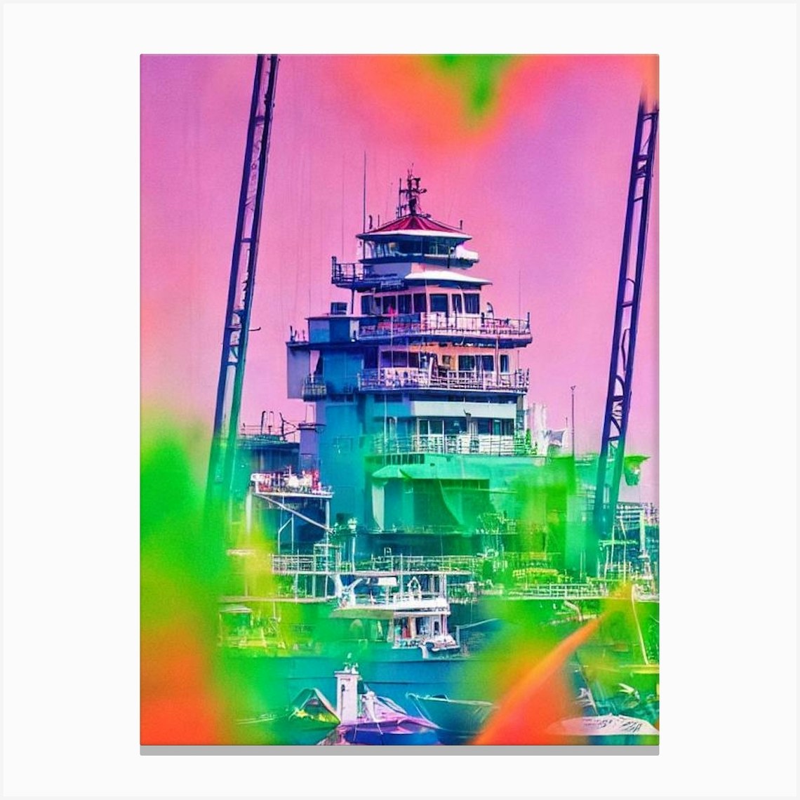 Port Of Surabaya Indonesia Retro Risograph Print harbour Canvas Print