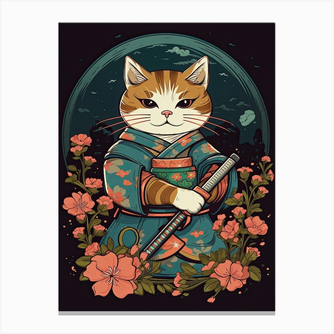 Ninja Cat Canvas Print by Afterlifeclub - Fy Ninja Cat Canvas Print by Afterlifeclub - Fy