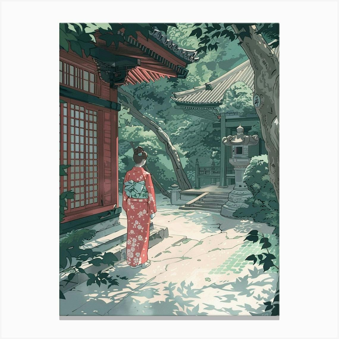 Koyasan Japan 3 Retro Illustration Canvas Print by Japan