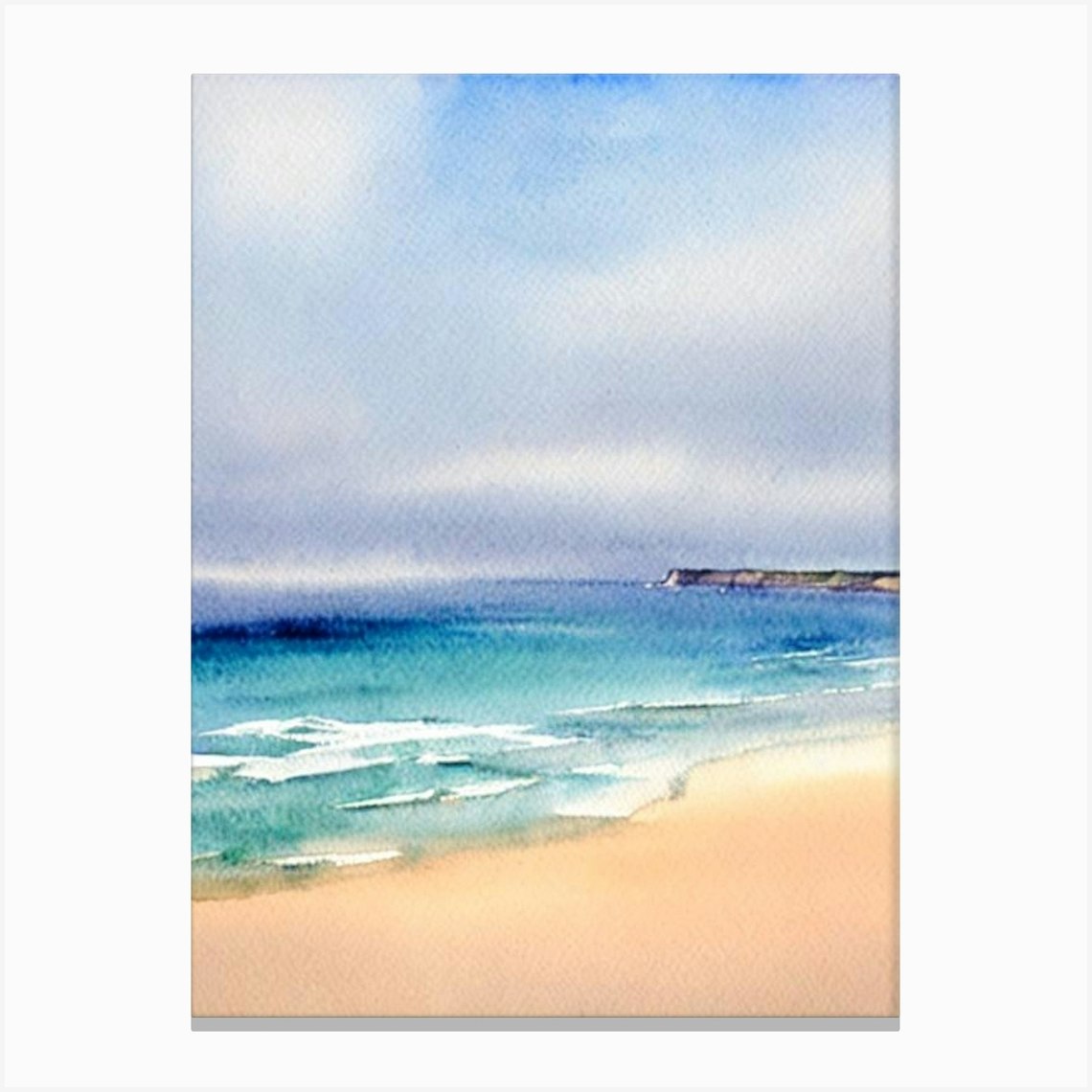 Mawgan Porth Beach 3, Cornwall Watercolour Canvas Print by Sand & Surf ...