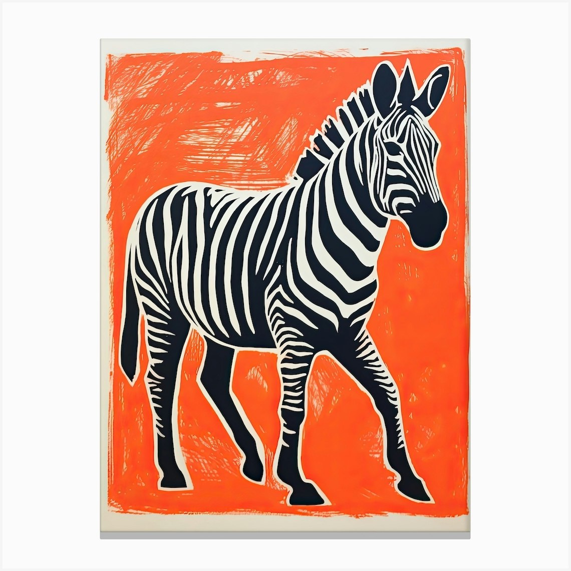 Zebra, Woodblock Animal Drawing 2 Canvas Print by Sakura Animal