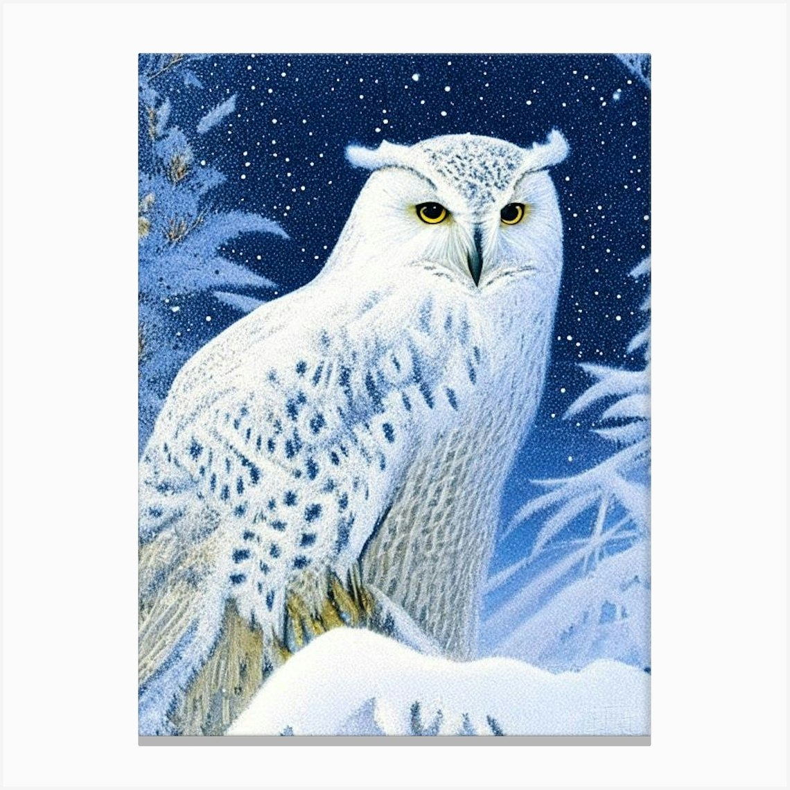 Snowy Owl Pointillism Bird Canvas Print by Featherline - Fy