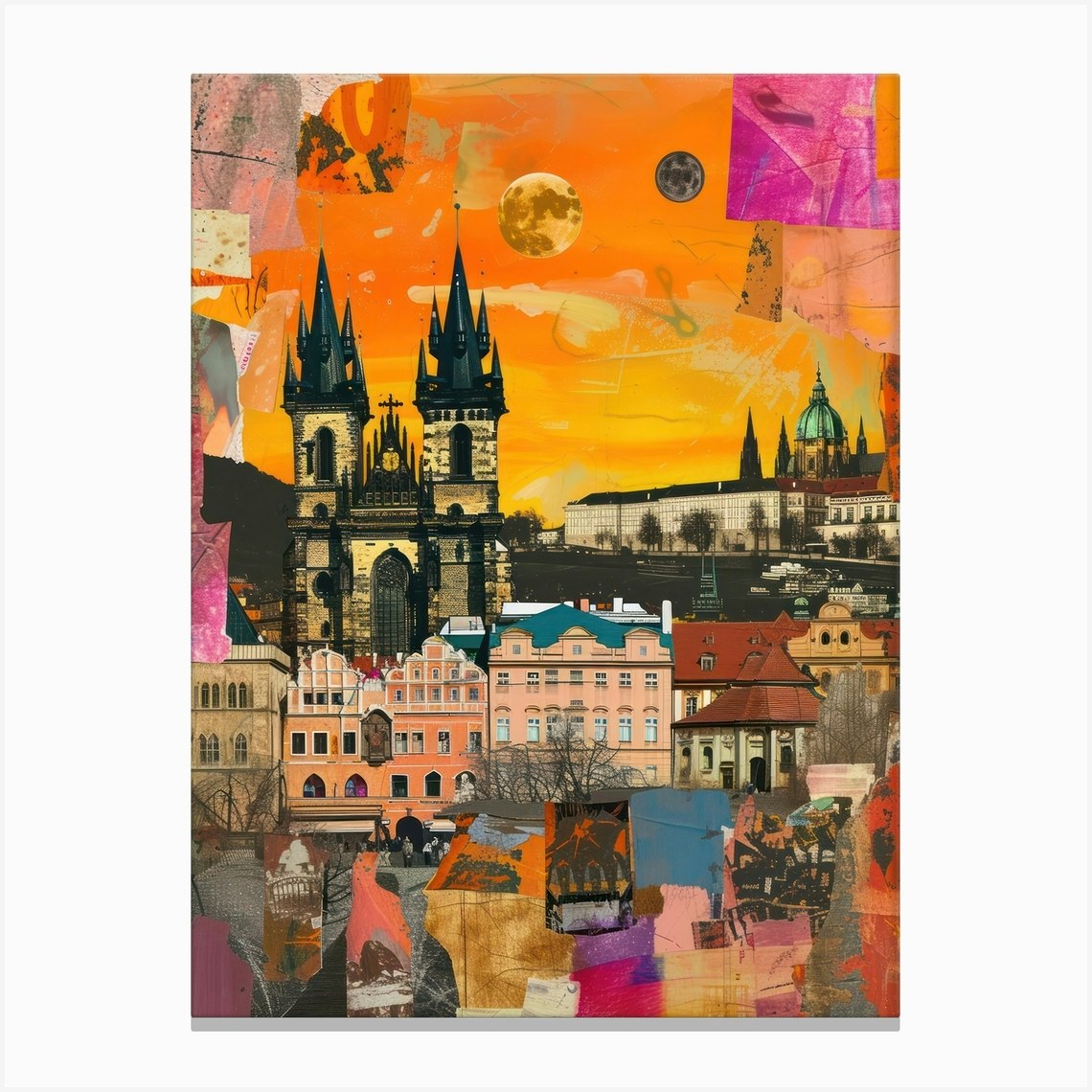 Prague Retro Collage Style 1 Canvas Print by Cityscape Art Co. - Fy