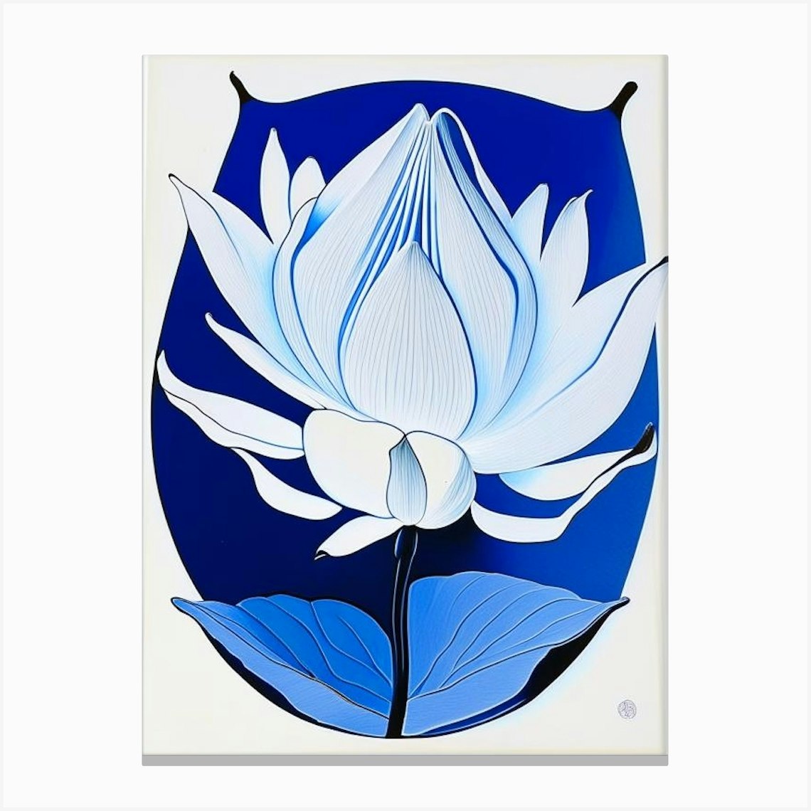 Lotus And Butterfly Symbol Blue And White Line Drawing Canvas Print by ...