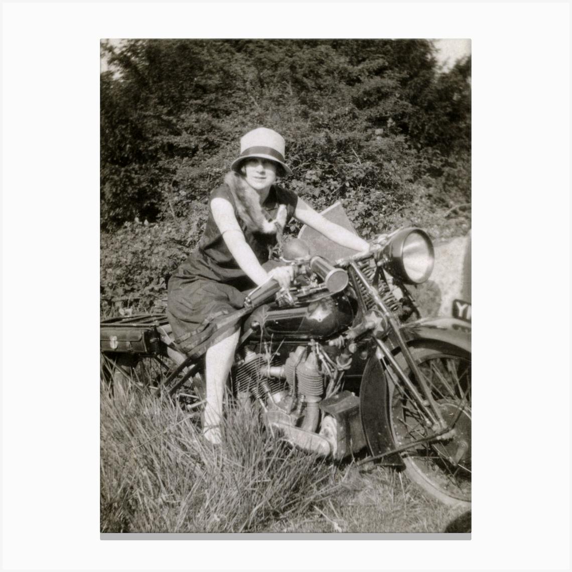 Young Lady On A Coventry Eagle Motorbike 1920s Black & White