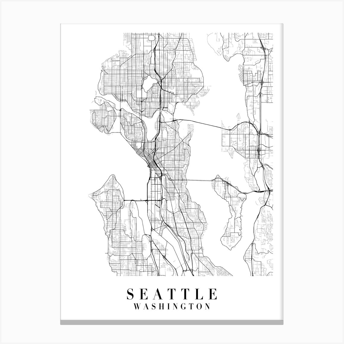 Seattle Washington Street Map Minimal Canvas Print by Typologie Paper ...