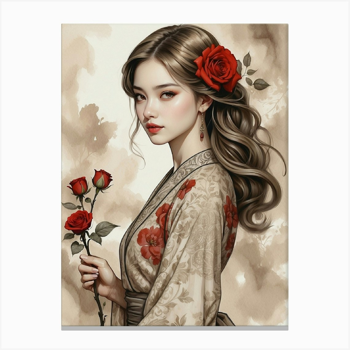 Asian Girl With Roses Canvas Print By Balram Giri Fy 9972