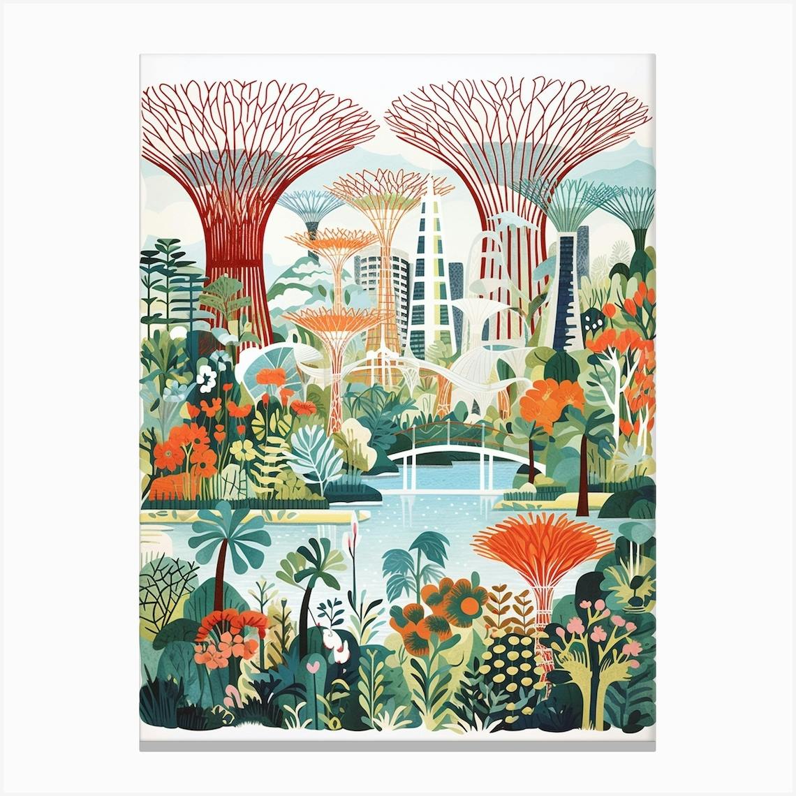 Gardens By The Bay Singapore Modern Illustration 1 Canvas Print By ...