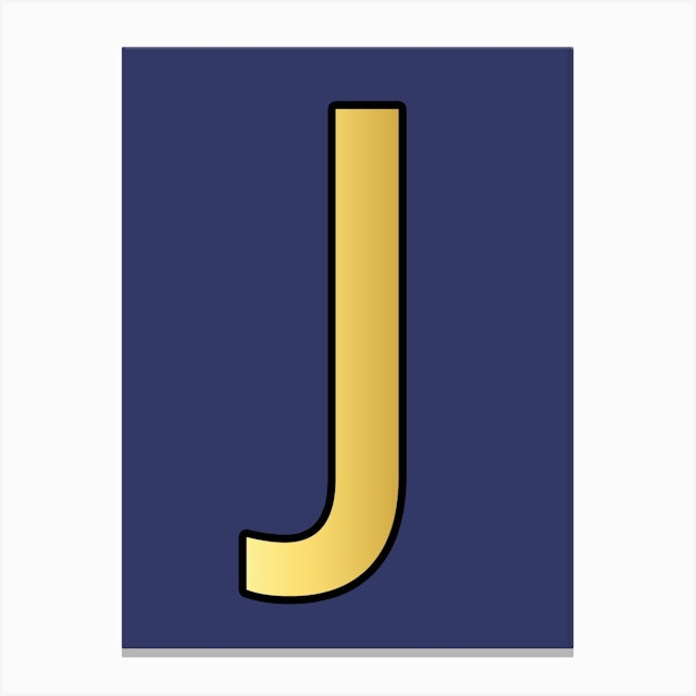 Letter J Gold Alphabet Deep Blue Art Print by Mambo - Fy