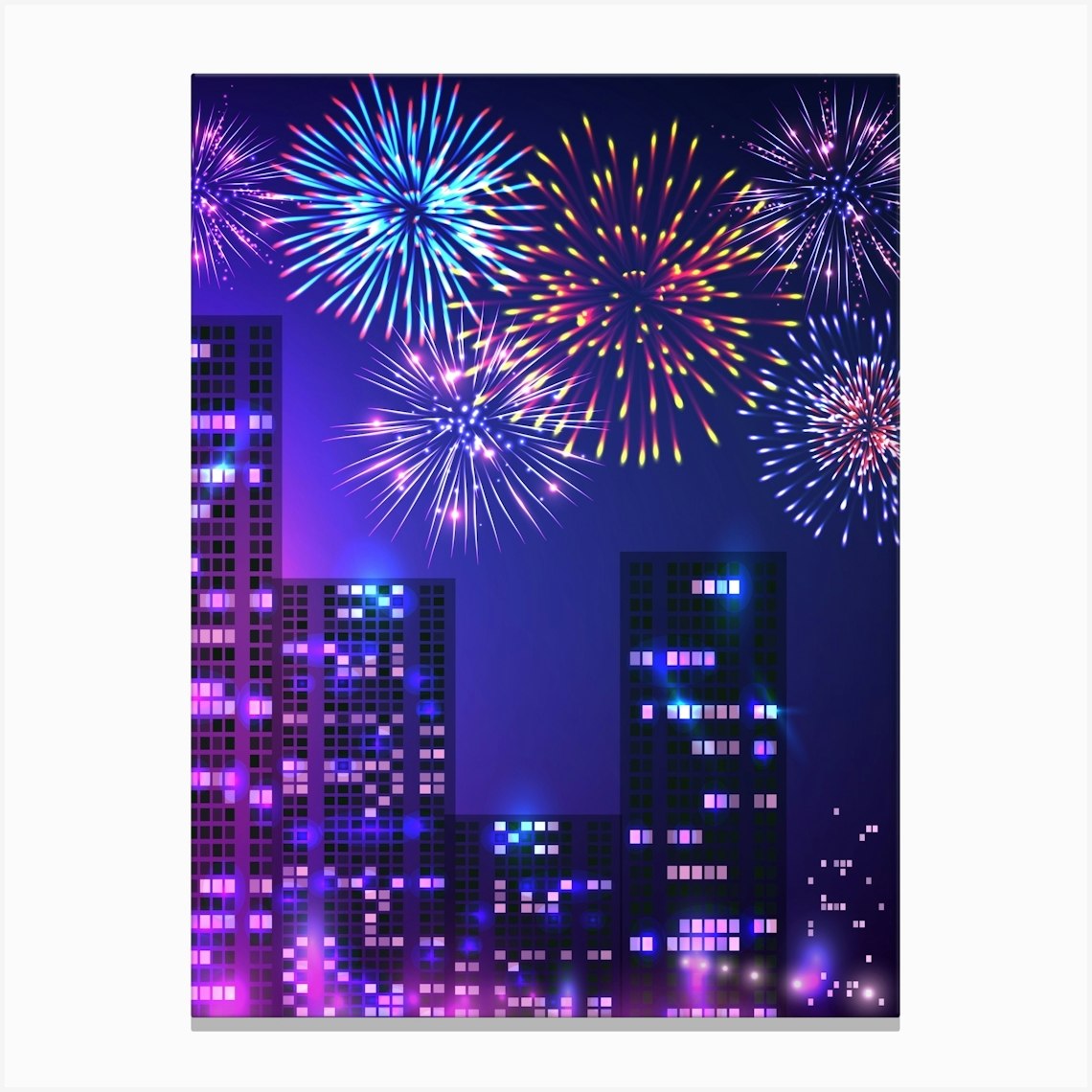 Synthwave Neon City Fireworks Synthwavevaporwavecyberpunk