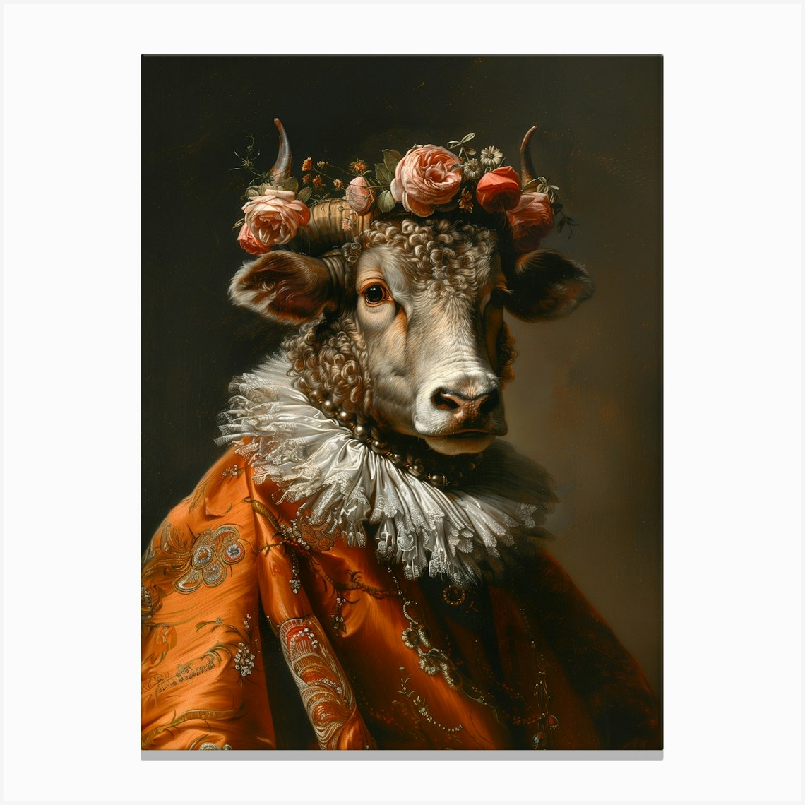 Renaissance Cow 2 Portrait Canvas Print by RicoMagico - Fy