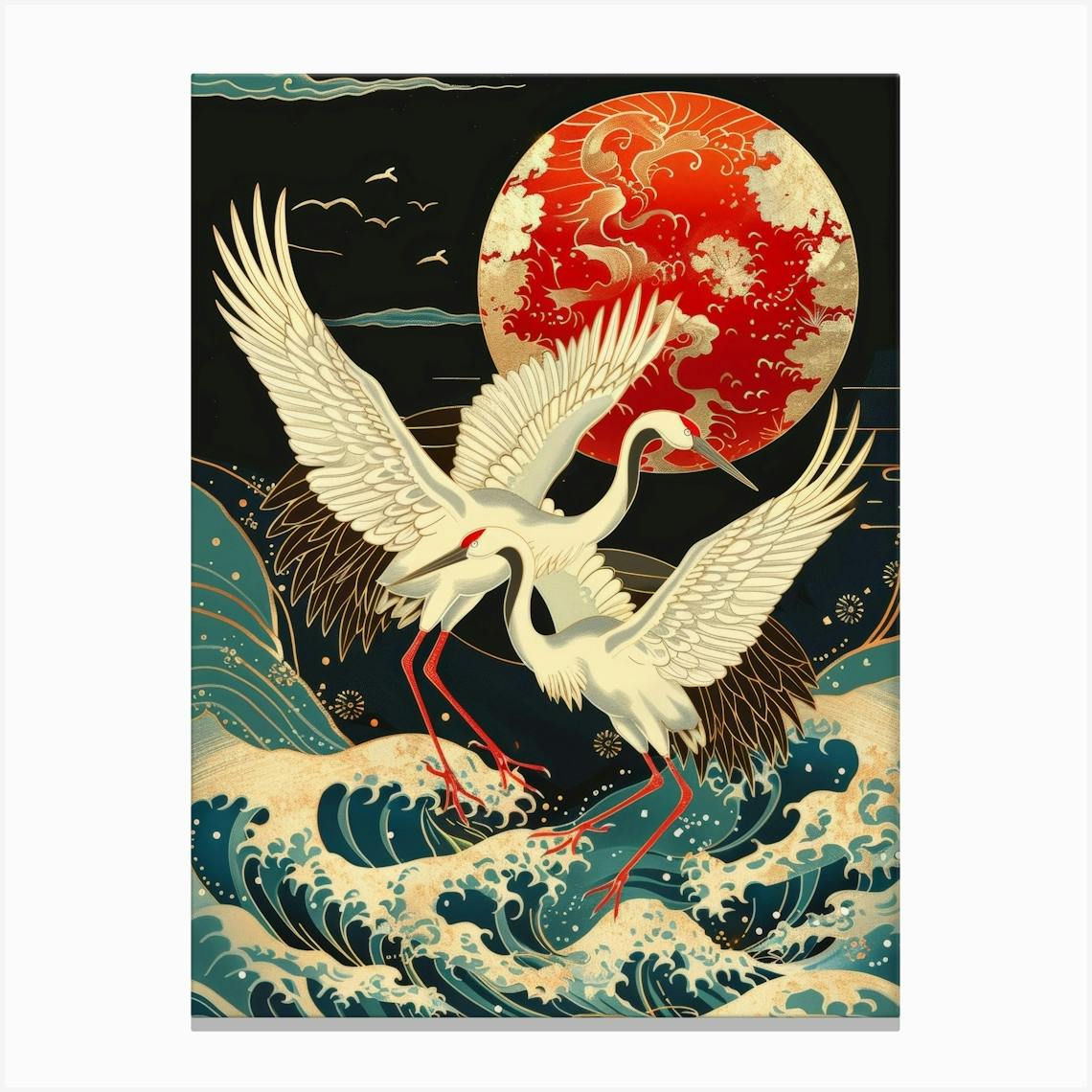 Cranes In Flight 11 Art Print by Moving Clouds Art - Fy