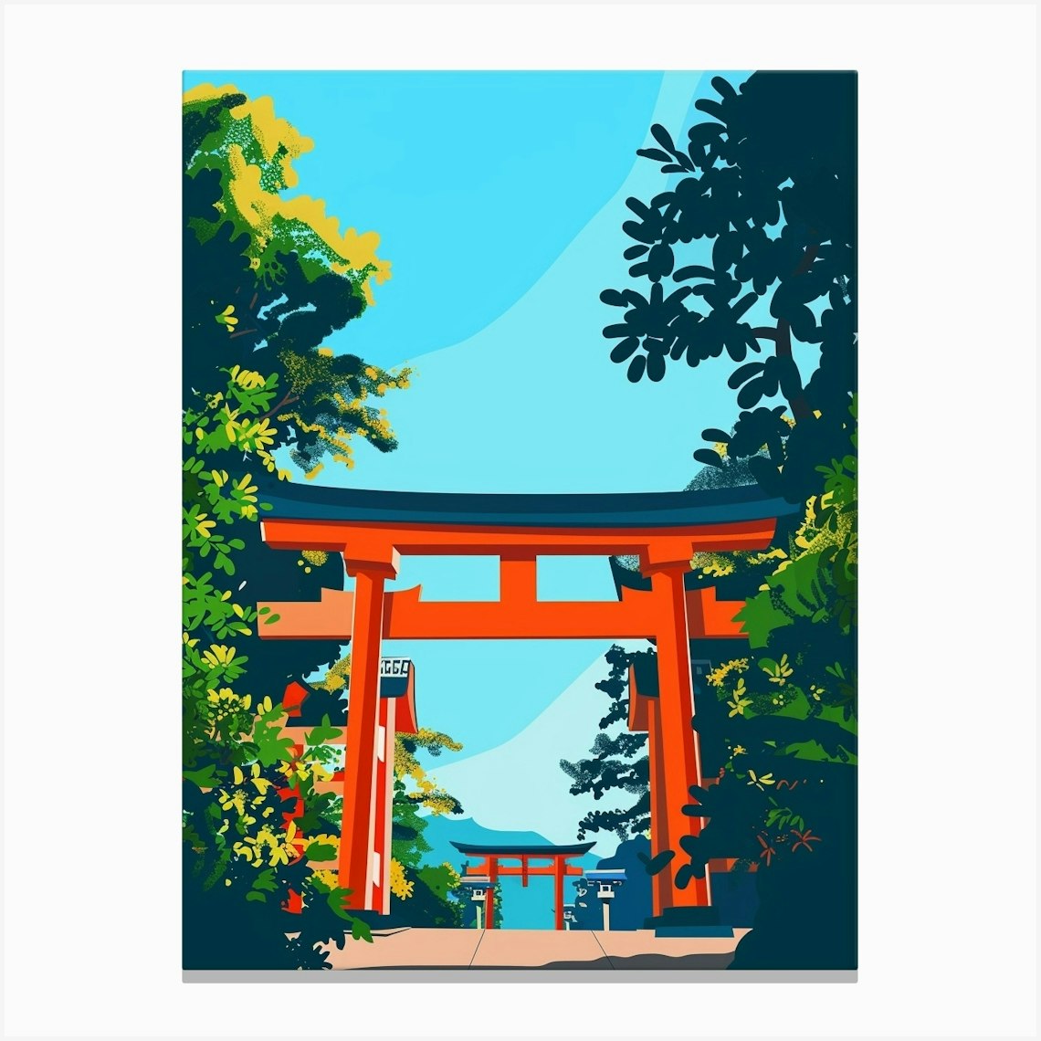 Fushimi Inari Taisha Kyoto Colourful Illustration Canvas Print by Japan ...