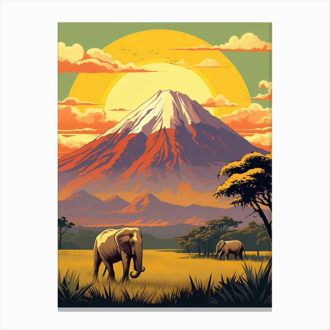 Elephant With Mt. Kilimanjaro in Africa Vintage sold Poster 24 x 33.5