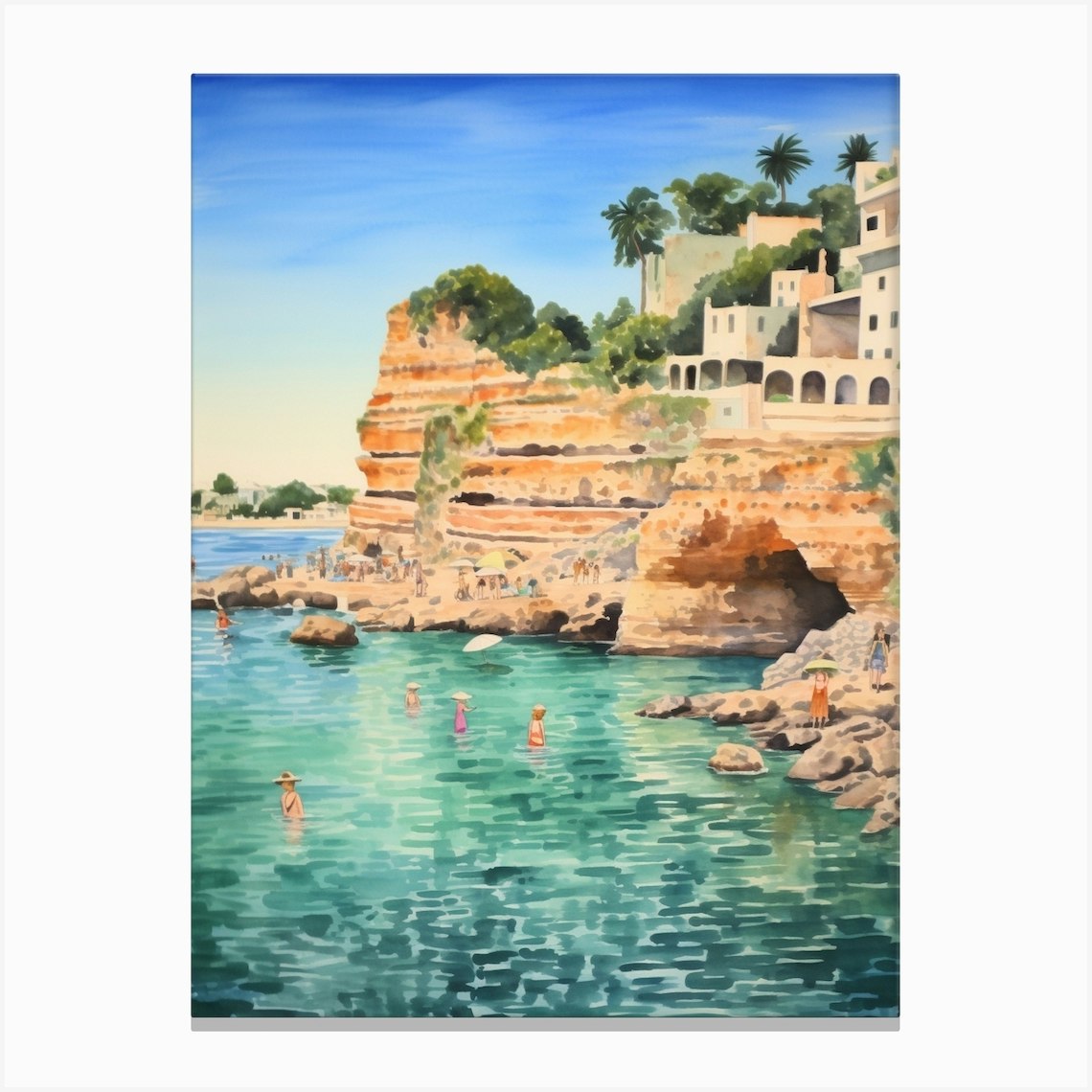 Swimming In Lagos Portugal Watercolour Canvas Print by MedArt Fy
