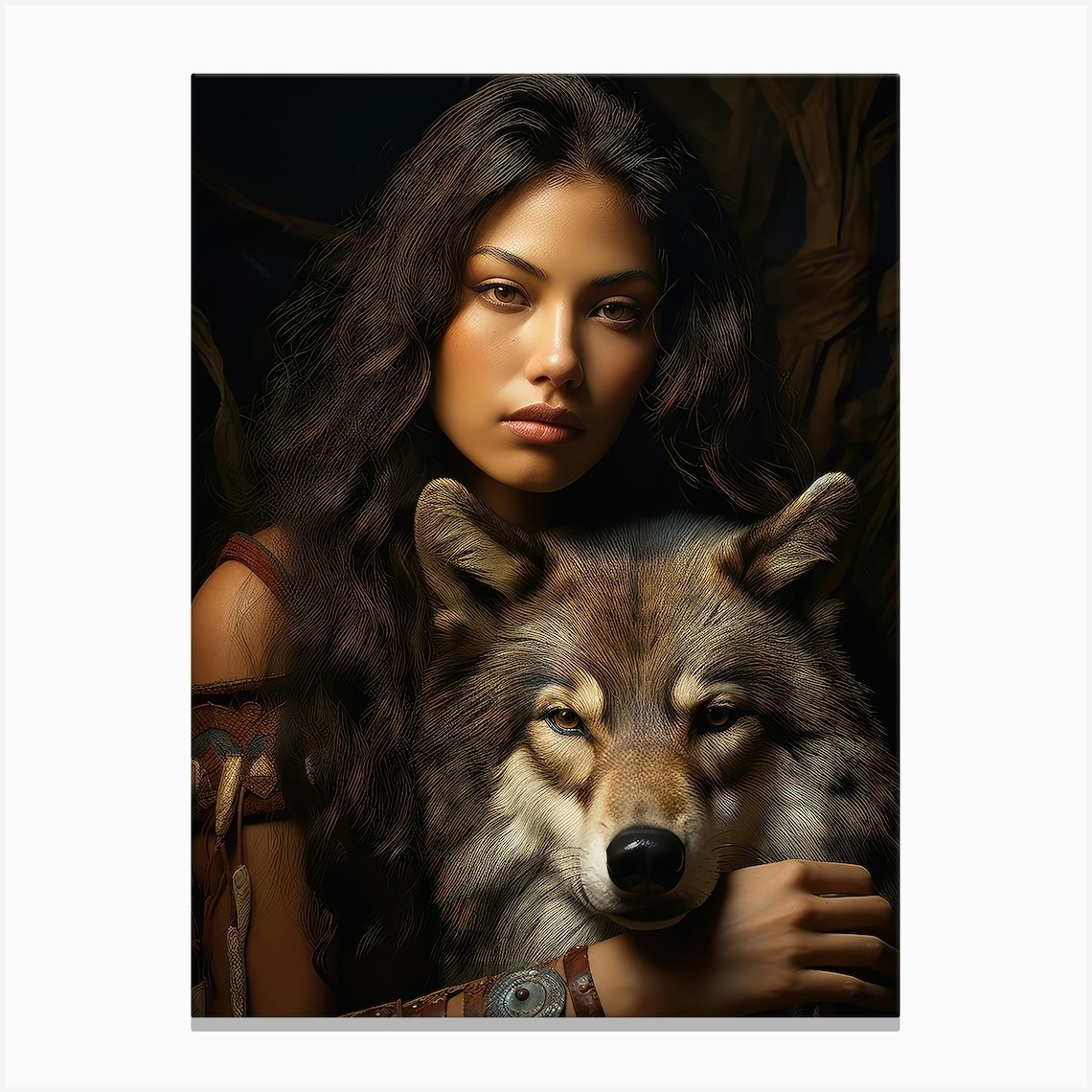 Muskogee Creek Native American Woman With A Wolf Canvas Print By Rosalisart Fy