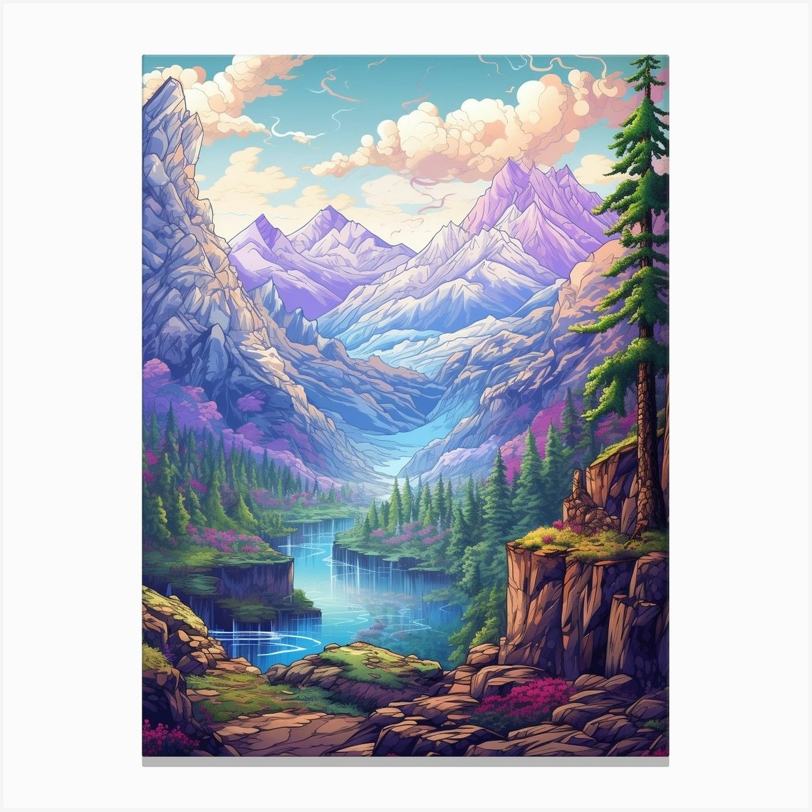 Mountainscape Pixel Art 2 Canvas Print by PixelPerfect - Fy