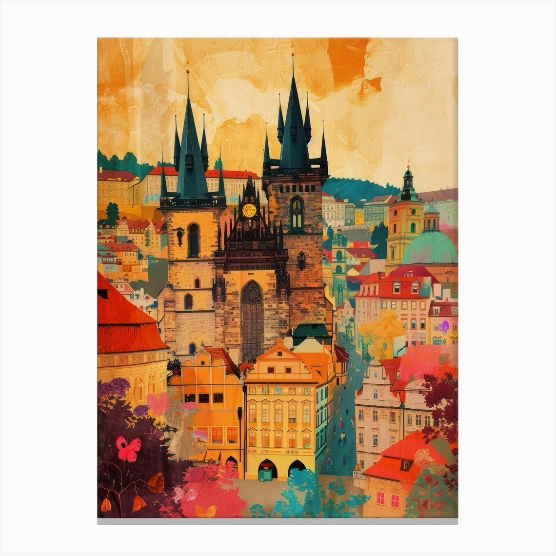 Prague Retro Collage Style 2 Canvas Print by Cityscape Art Co. - Fy