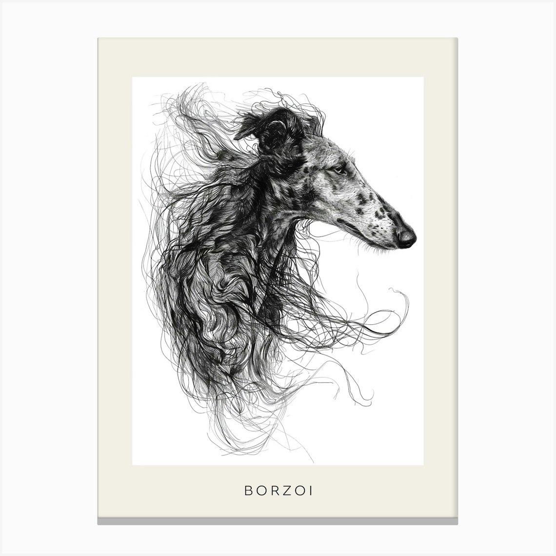 Borzoi Dog Line Sketch 2 Poster Canvas Print by Woof and Whiskers - Fy