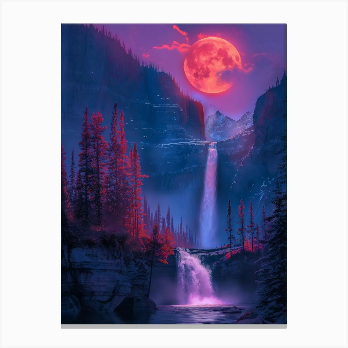 Full Moon Over Waterfall Art Print by AnikArts - Fy