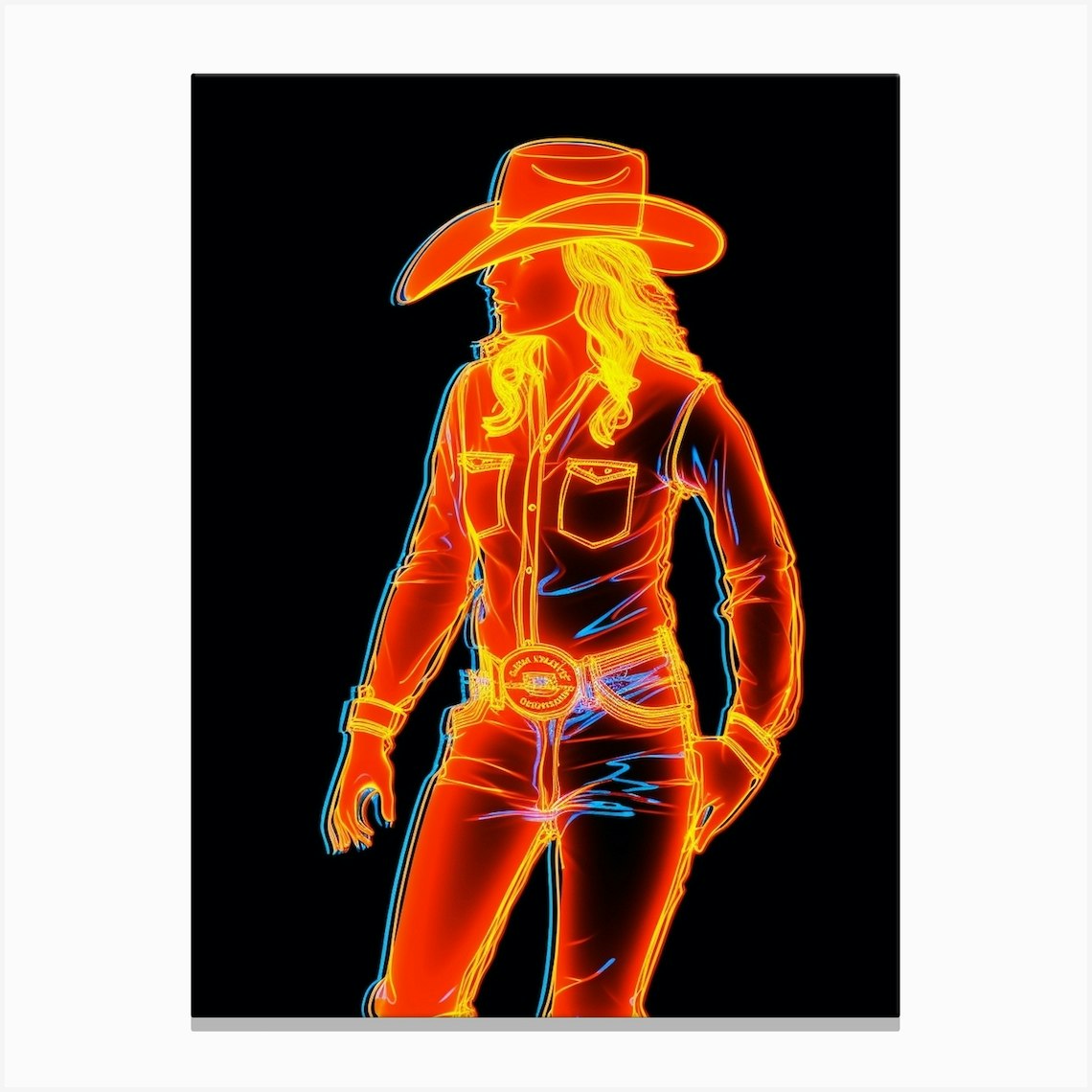 Neon Cowgirl Sign Canvas Print by Retro West - Fy