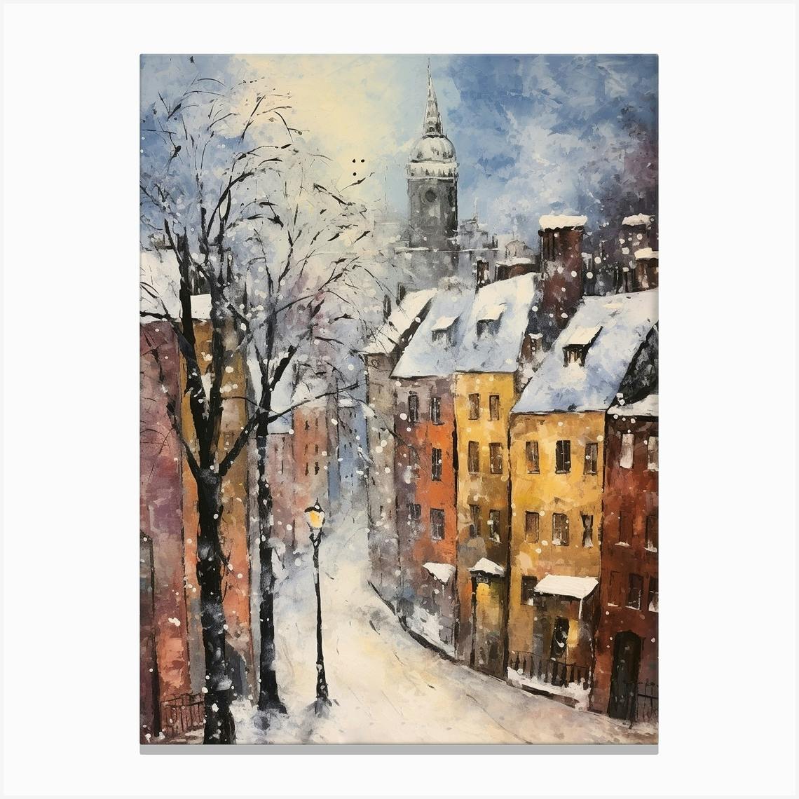 Winter in Stockholm -- Vintage Fine Art Painting -- Framed Digitally Printed shops Canvas Art