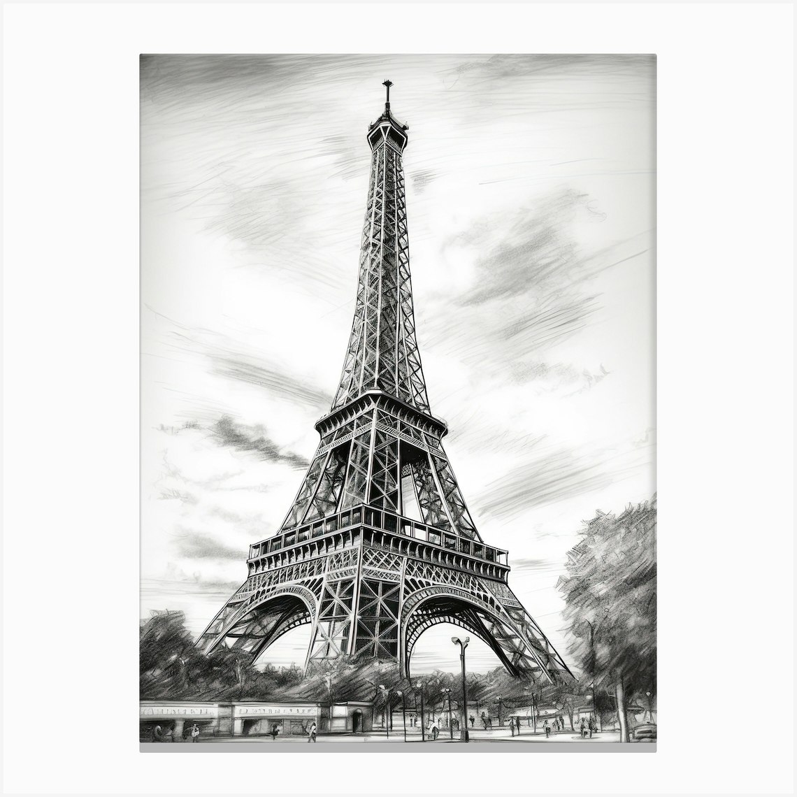 Eiffel Tower Paris Pencil Drawing Sketch 2 Canvas Print By Fusion Designs Fy 