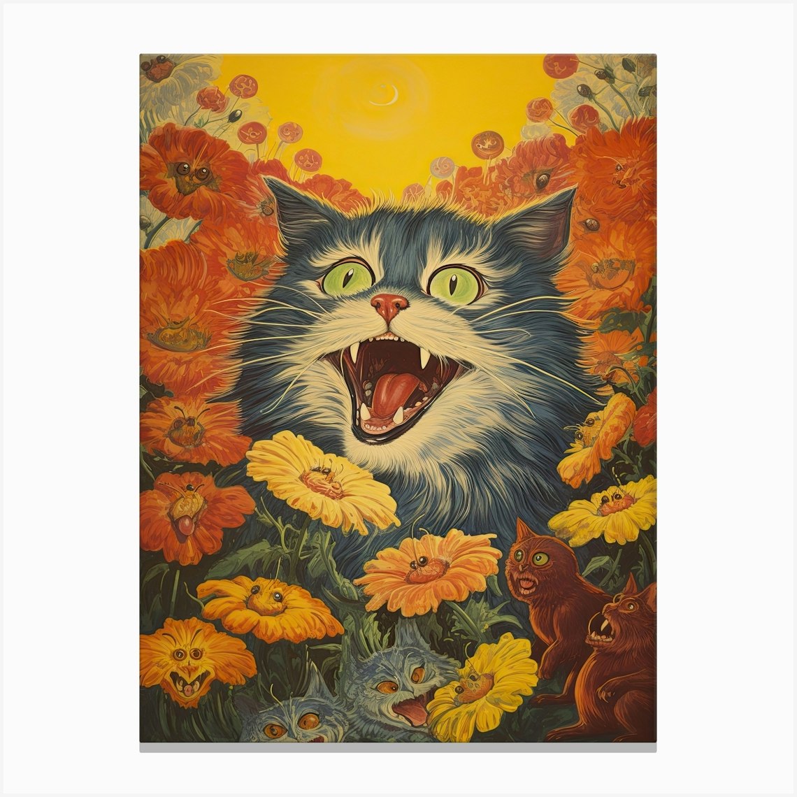 Psychedelic Cat With Flowers, Louis Wain Canvas Print by Meowsterpieces ...