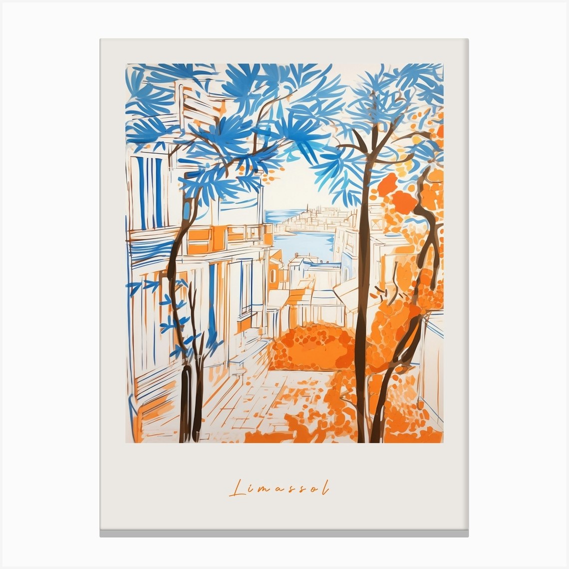 Limassol Cyprus Orange Drawing Poster Canvas Print by MedArt Fy