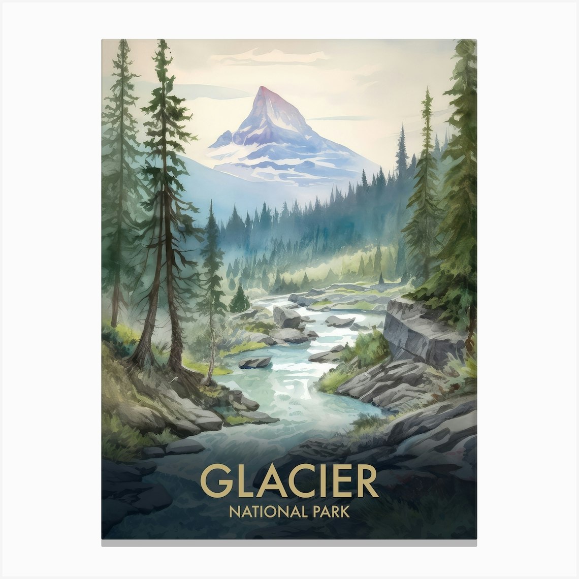 Glacier National Park Vintage Travel Poster 5 Canvas Print by Travel ...