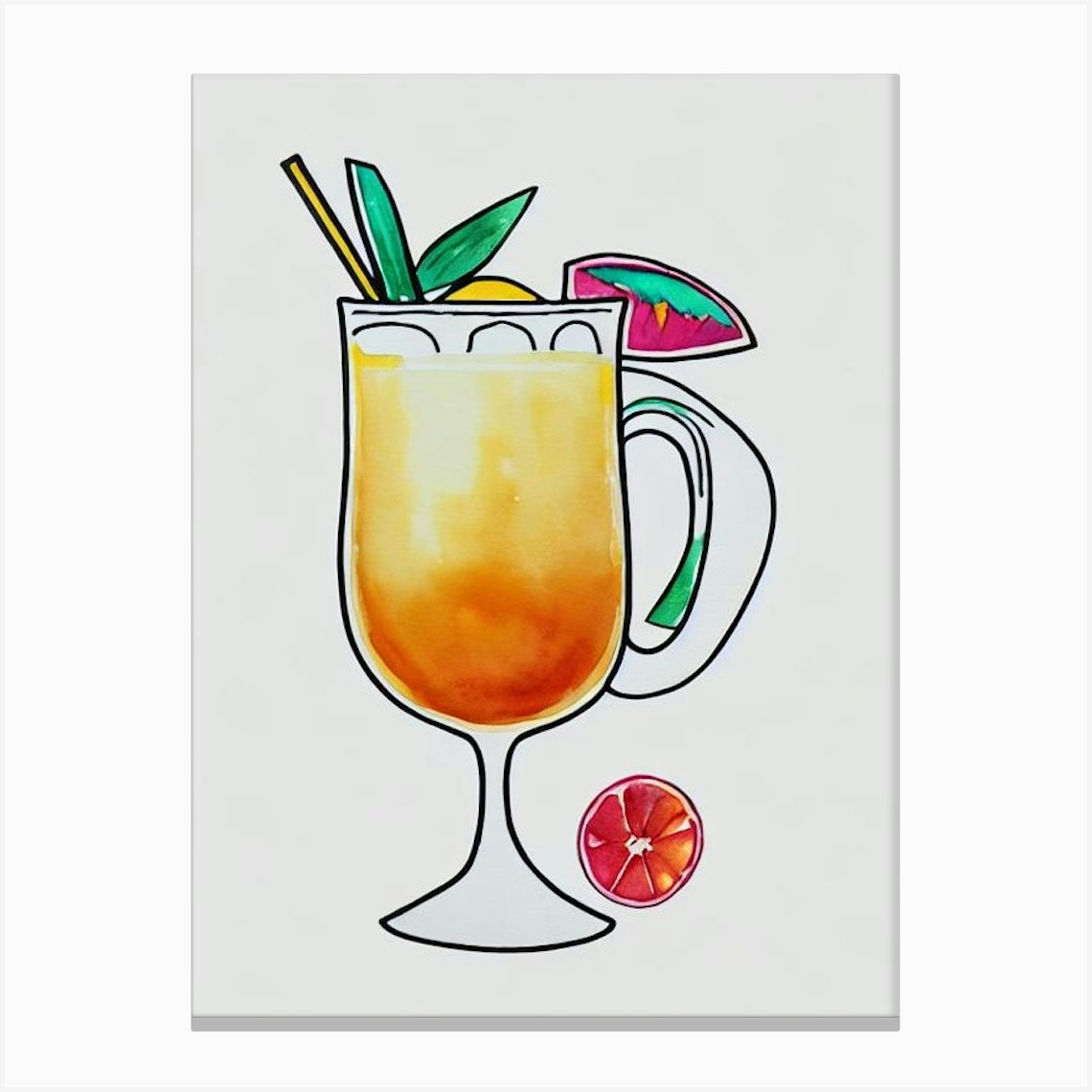 Piña Colada 2 Minimal Line Drawing With Watercolour Cocktail Poster ...