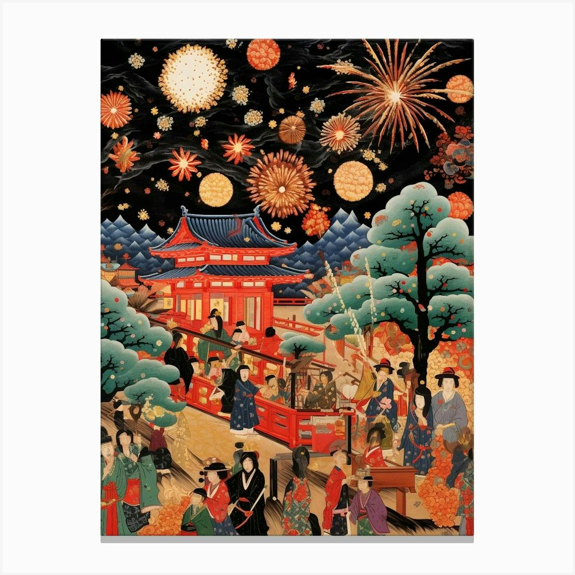 Japanese Night Scene Poster Painting canvas sale 16*24 inch