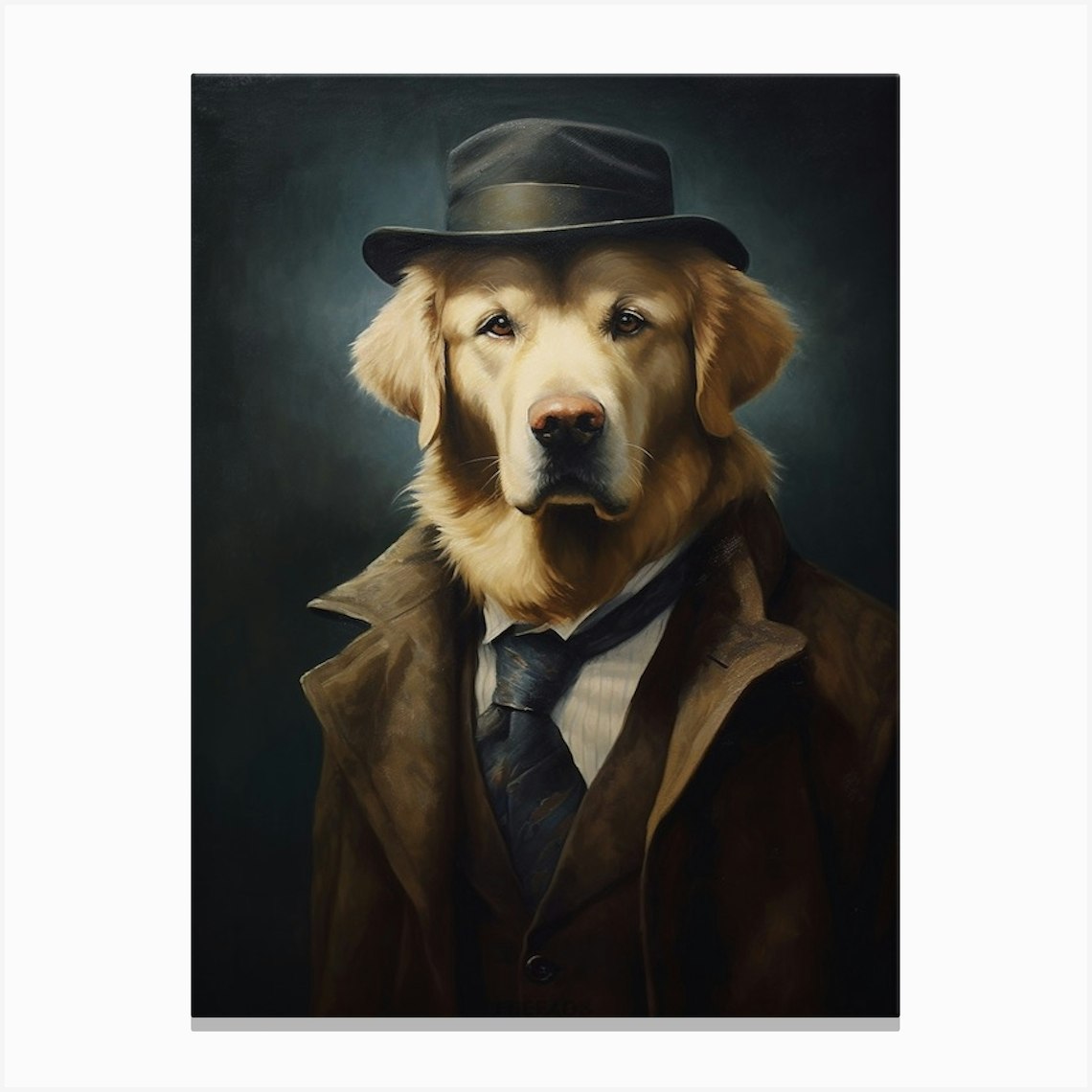 Gangster Dog Golden Retriever Canvas Print by Woof and Whiskers - Fy