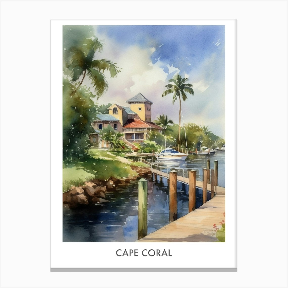 Cape Coral Watercolor 2 Travel Poster Canvas Print by Fusion Designs Fy