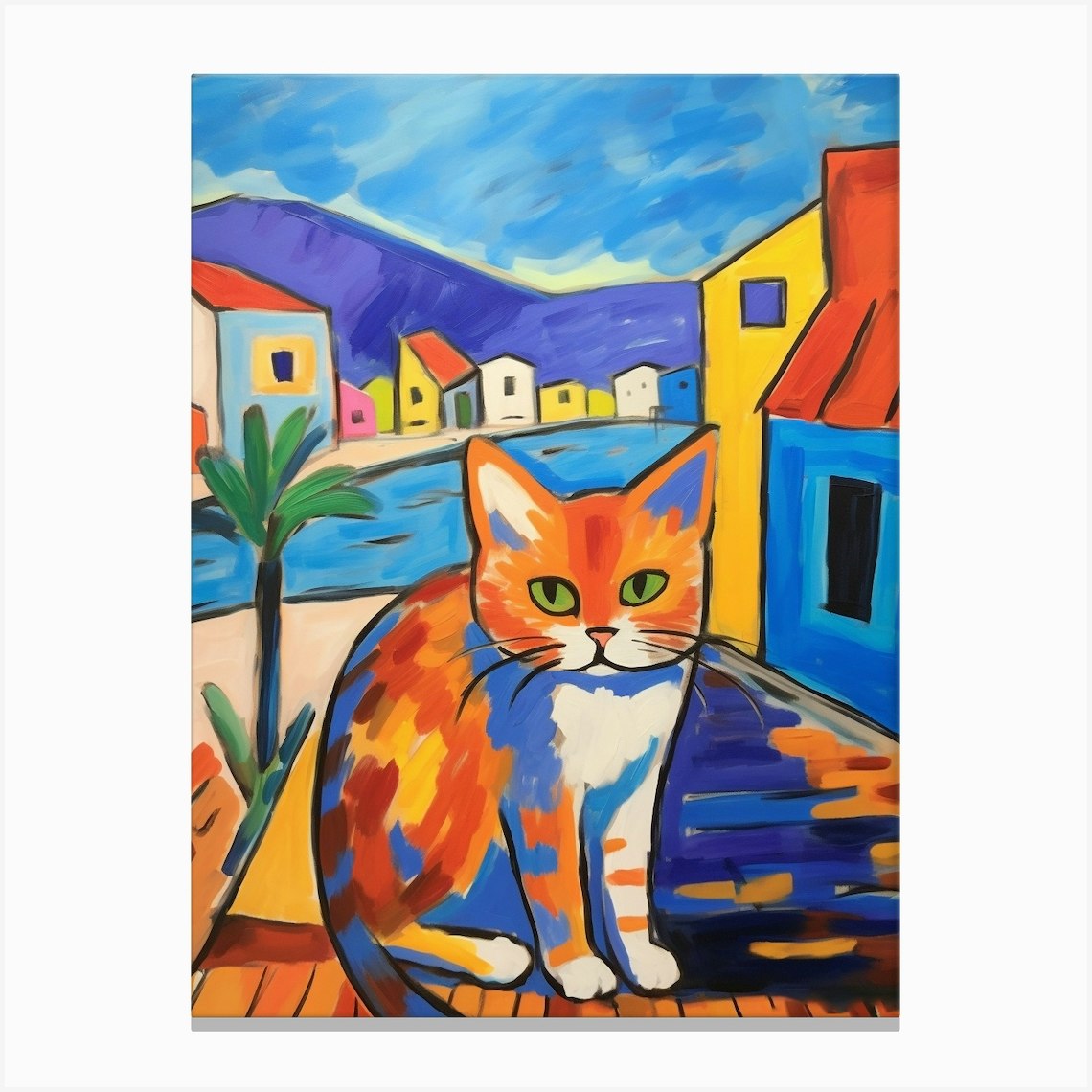Painting Of A Cat In Limassol Cyprus 2 Canvas Print by MedArt Fy