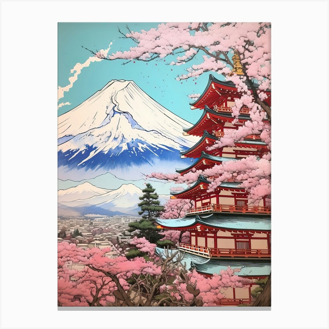 Chureito Pagoda In Yamanashi, Ukiyo E Drawing 1 Canvas Print by Ukiyo-e ...