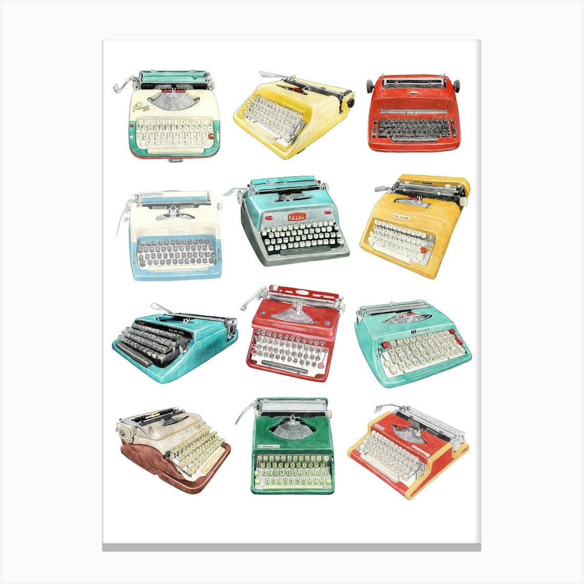 Typewriters Canvas Print by Christine Berrie Illustration Fy