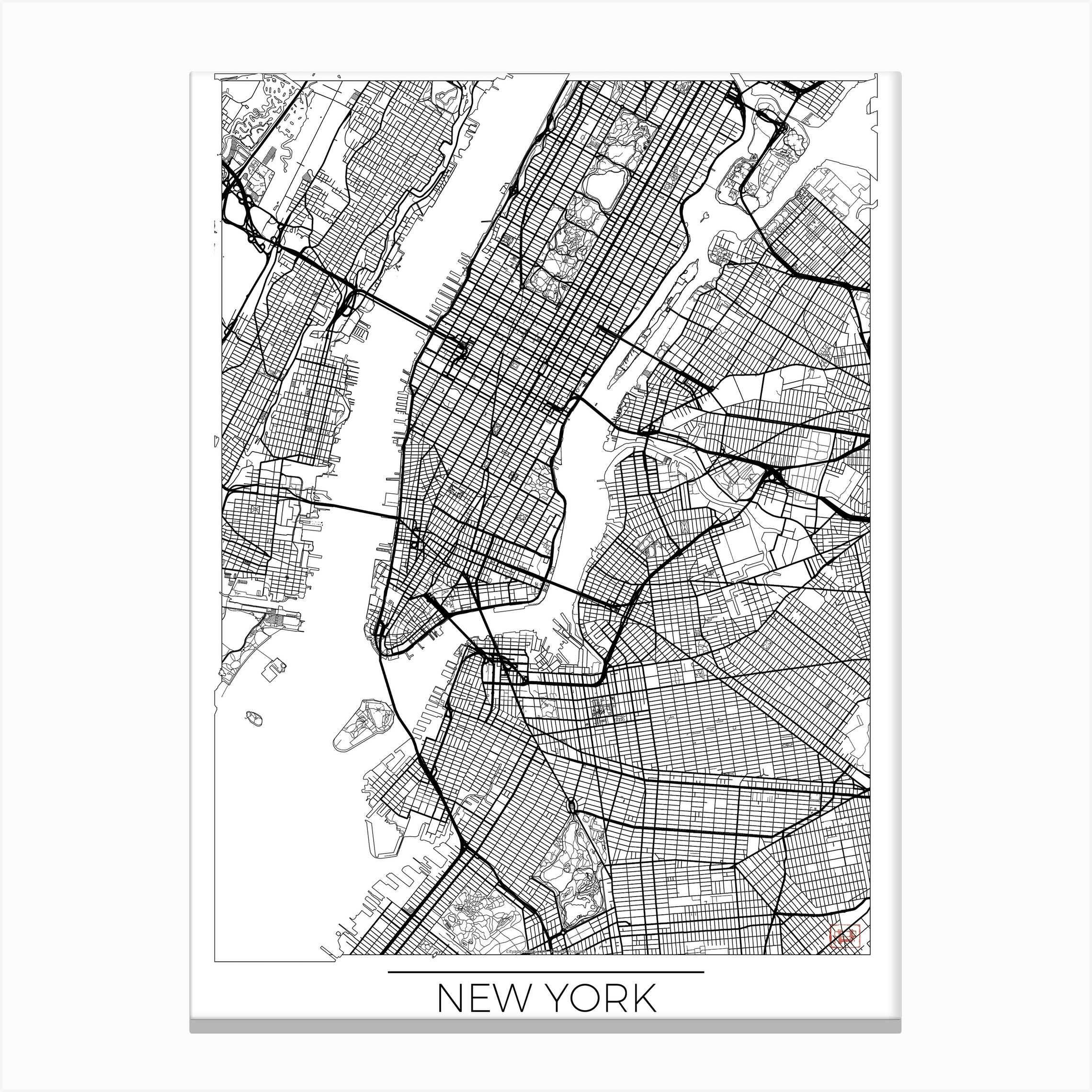 New York Map Minimal Canvas Print by City Art Posters - Fy