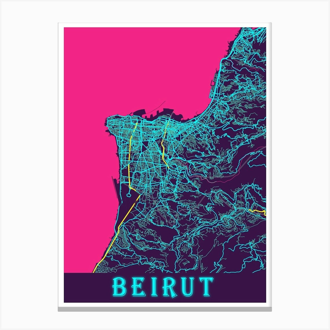 Beirut Map Poster 1 Canvas Print by DoubleT - Fy