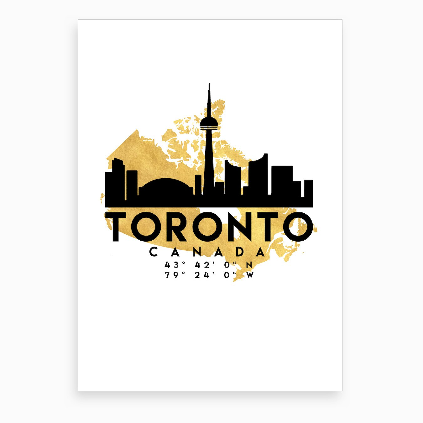 Toronto Canada Silhouette City Skyline Map Art Print by Deificus - Fy