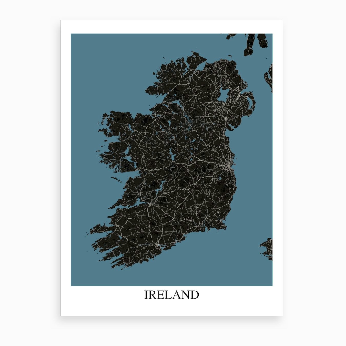 Ireland Black Blue Map Art Print by Mapply - Fy