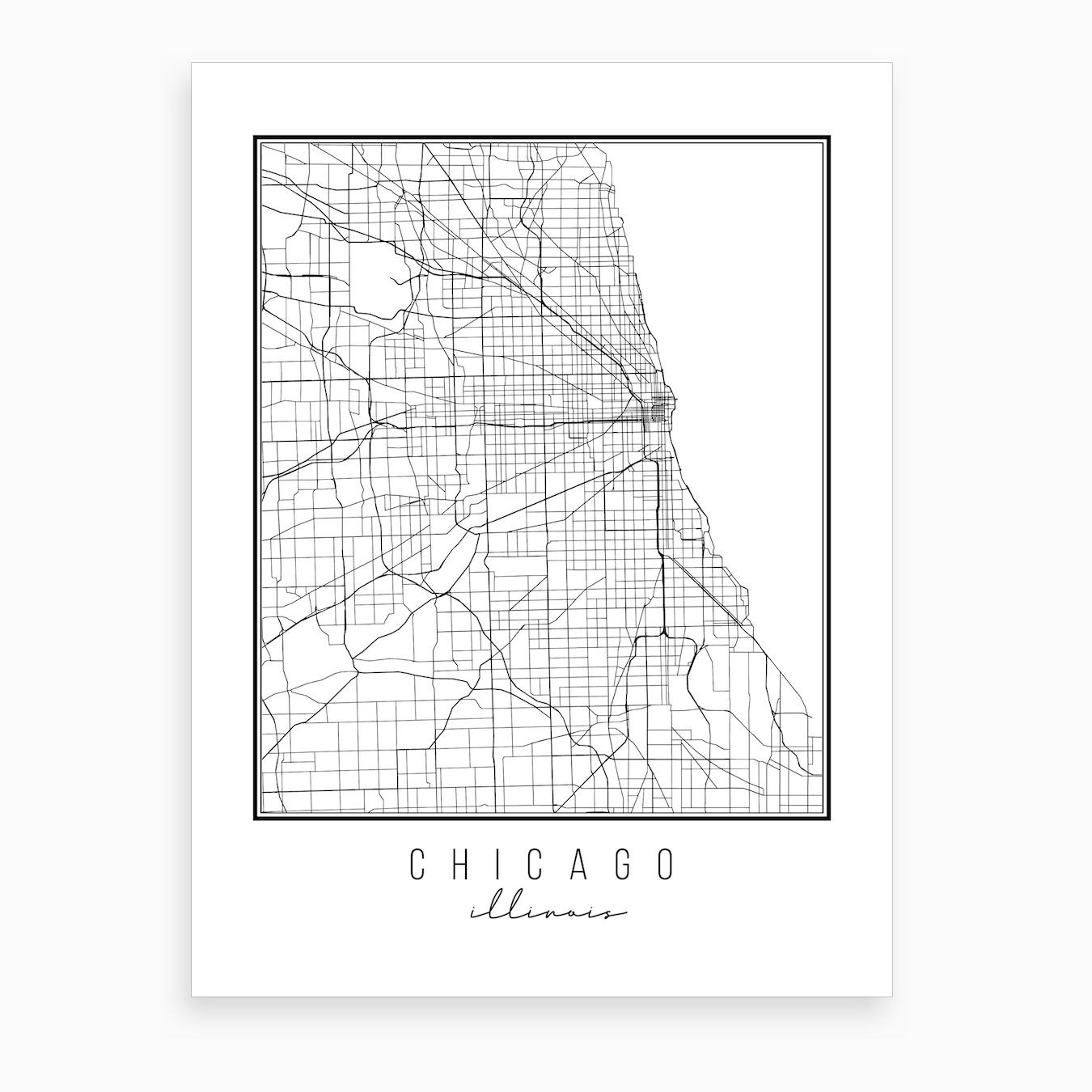 Chicago Illinois Street Map Art Print by Typologie Paper Co - Fy