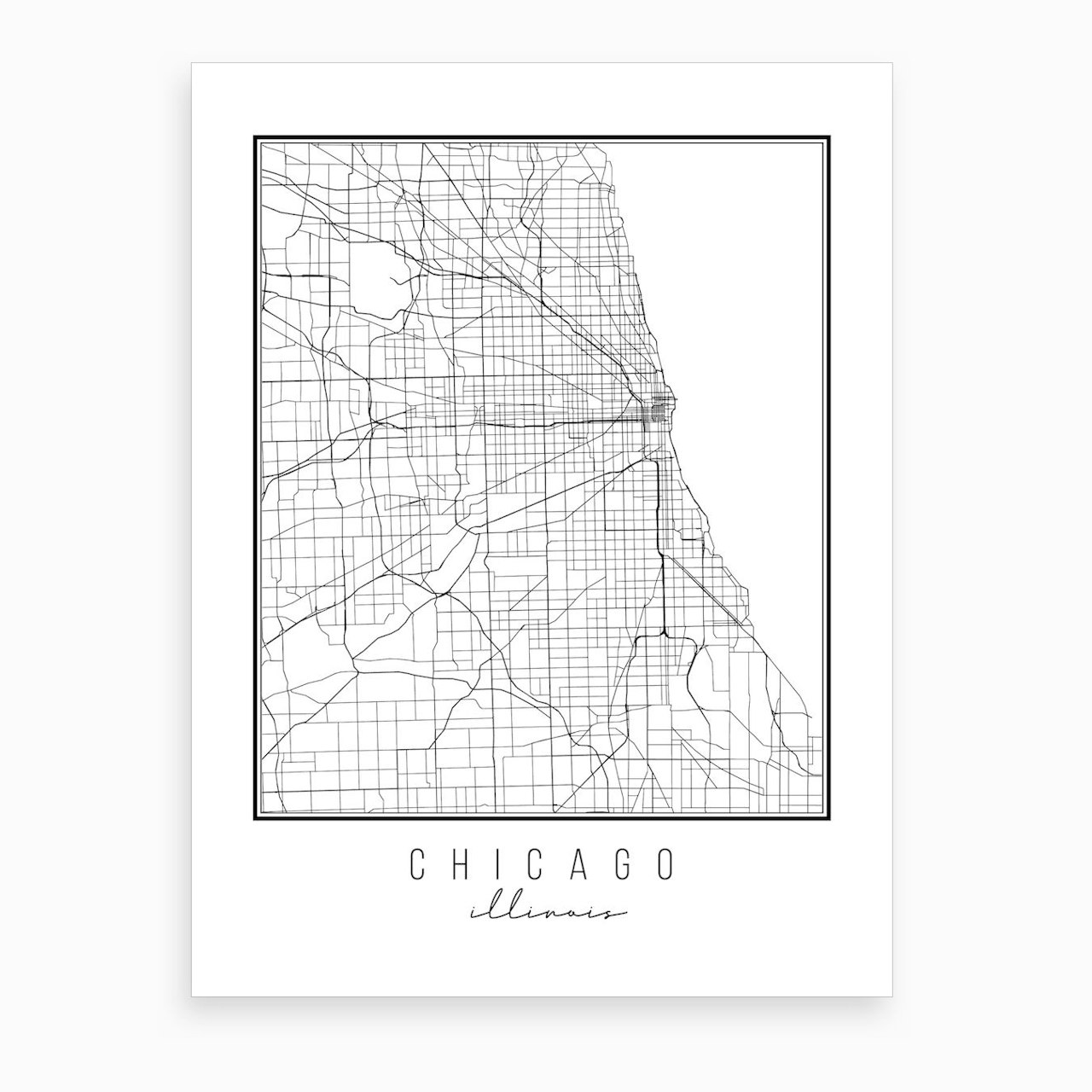 Chicago Illinois Street Map Art Print by Typologie Paper Co Fy