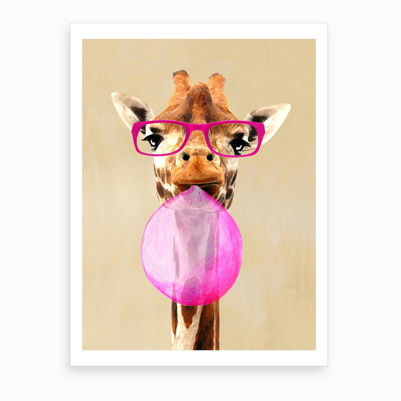 Giraffe With Bubblegum Animal Art Print by Coco Deparis Fy