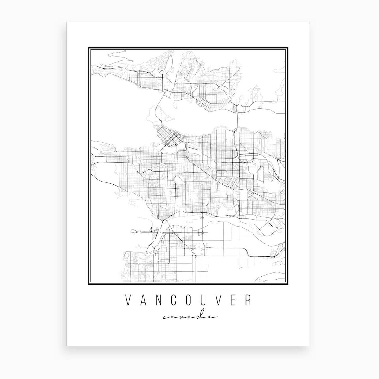 Vancouver Canada Street Map Art Print by Typologie Paper Co - Fy