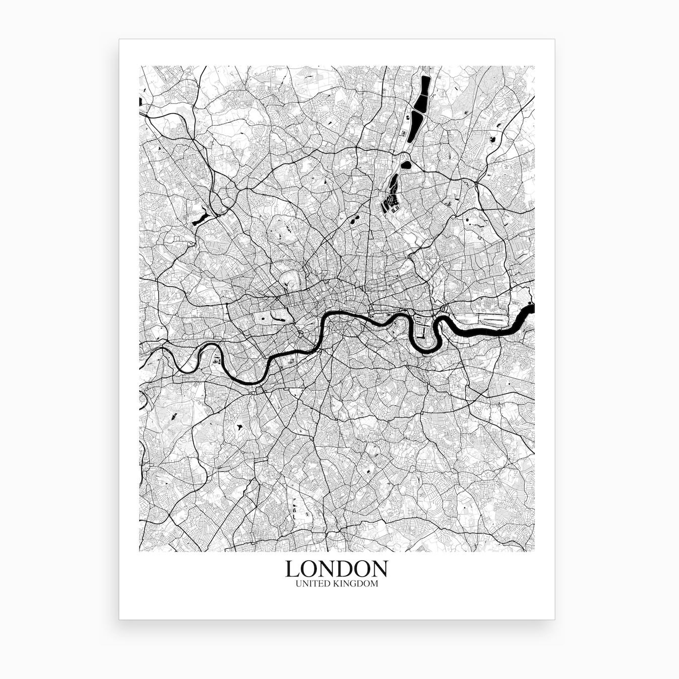 London White Black Map Art Print by Mapply - Fy